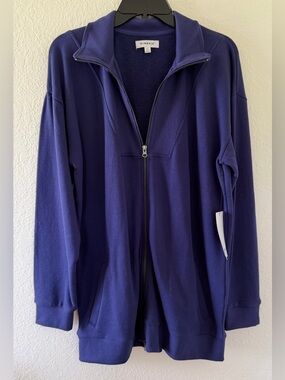 Kinesis Navy collared Zip-Up long Jacket Size-Large